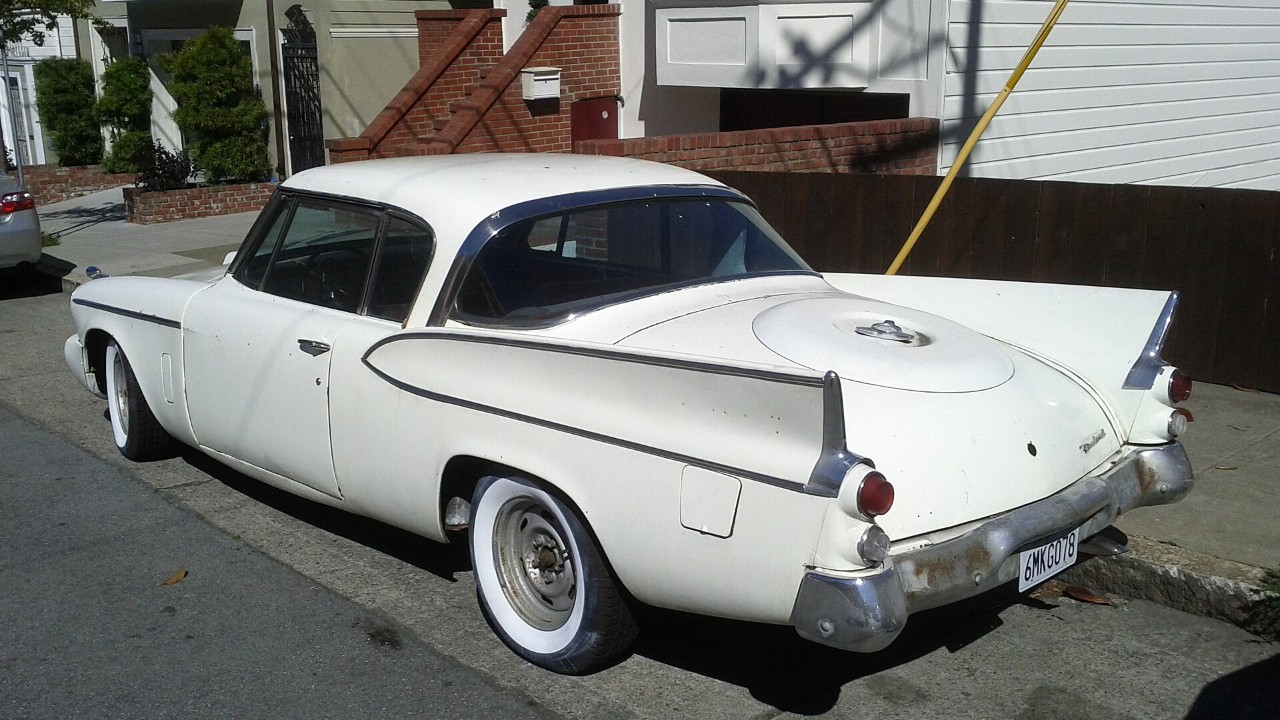 A 1958 Packard Hawk from the rear, showing the simulated spare on the trunk