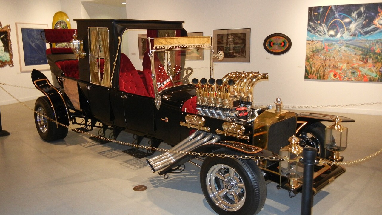 The Munster Koach was built from three Model T bodies stretched to 18 feet around a Ford 289 V8