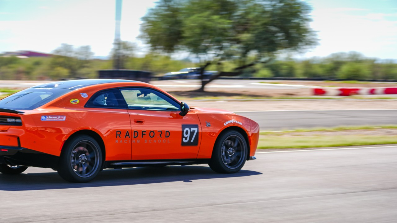 A Radford Racing School Dodge Charger at speed
