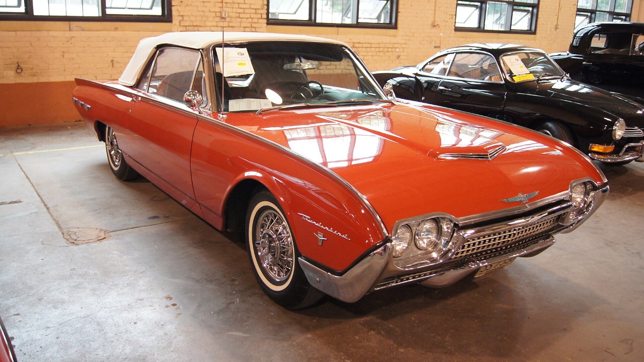 A 1962 Ford Thunderbird Sports Roadster with the tonneau over the rear seat
