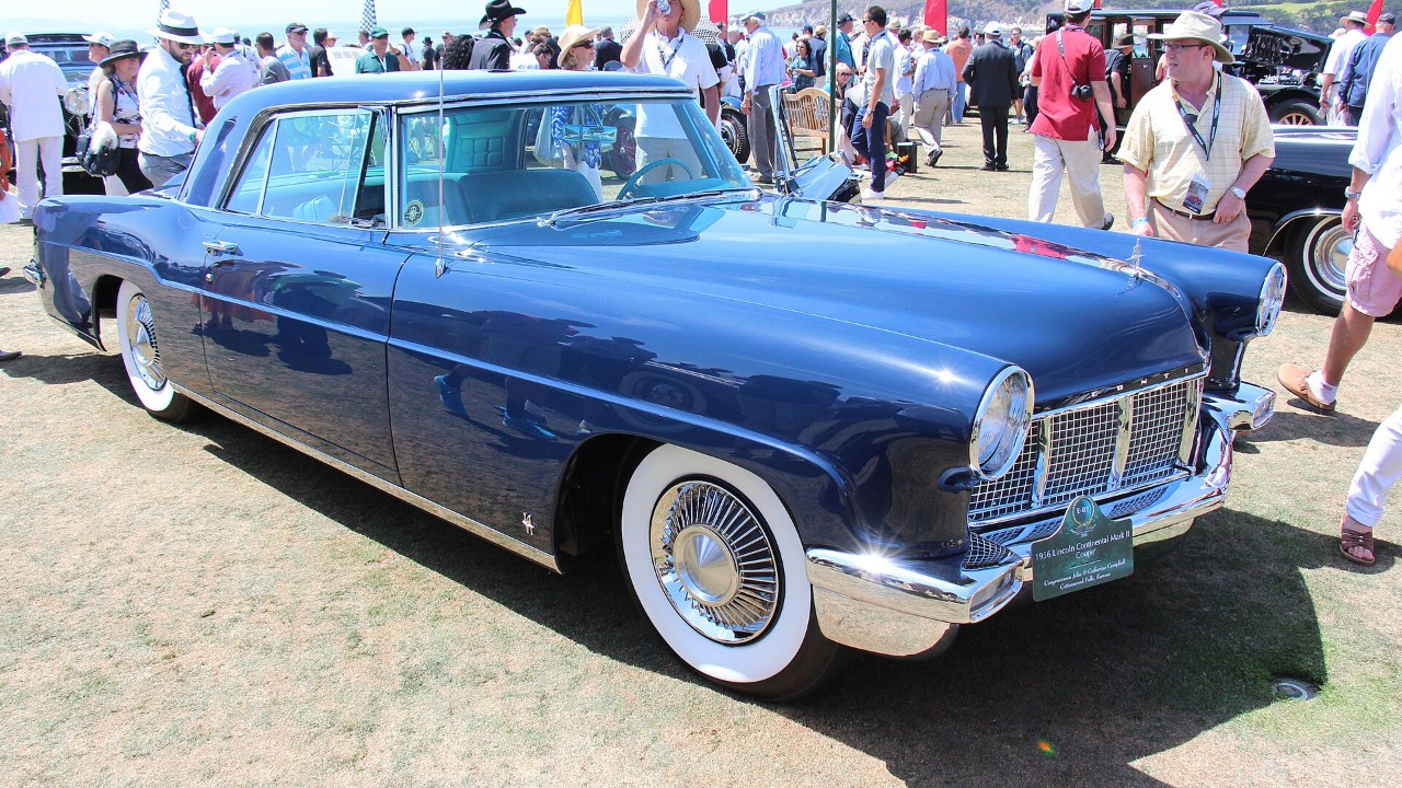 A blue 1956 Continental Mark II coupe