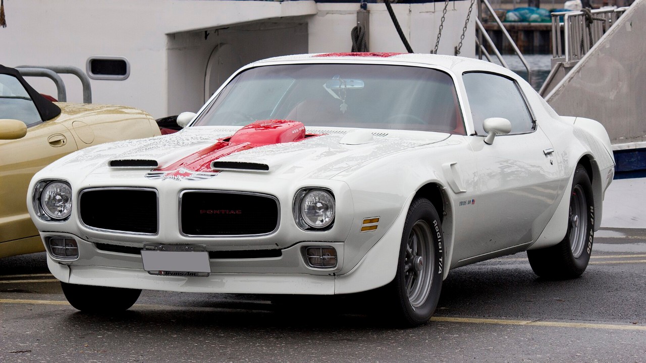 A white 1971 Pontiac Firebird Trans Am