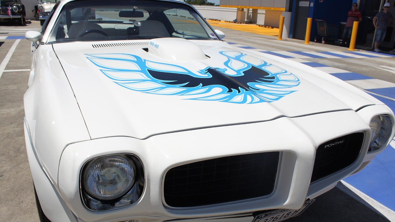 A white 1973 Pontiac Firebird Trans Am