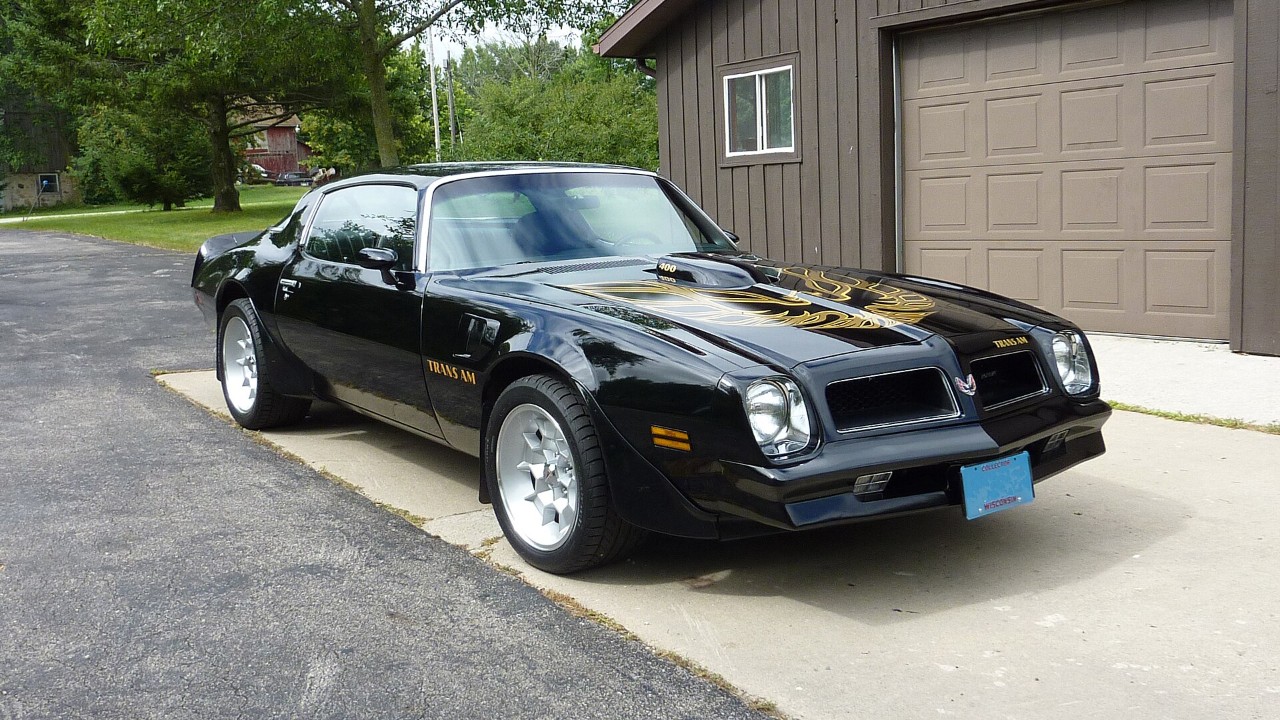 A black 1976 Pontiac Firebird Trans Am