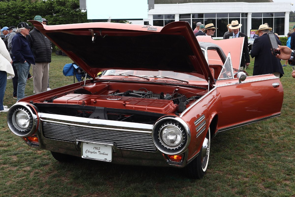 1963 Chrysler Turbine Car with its hood open