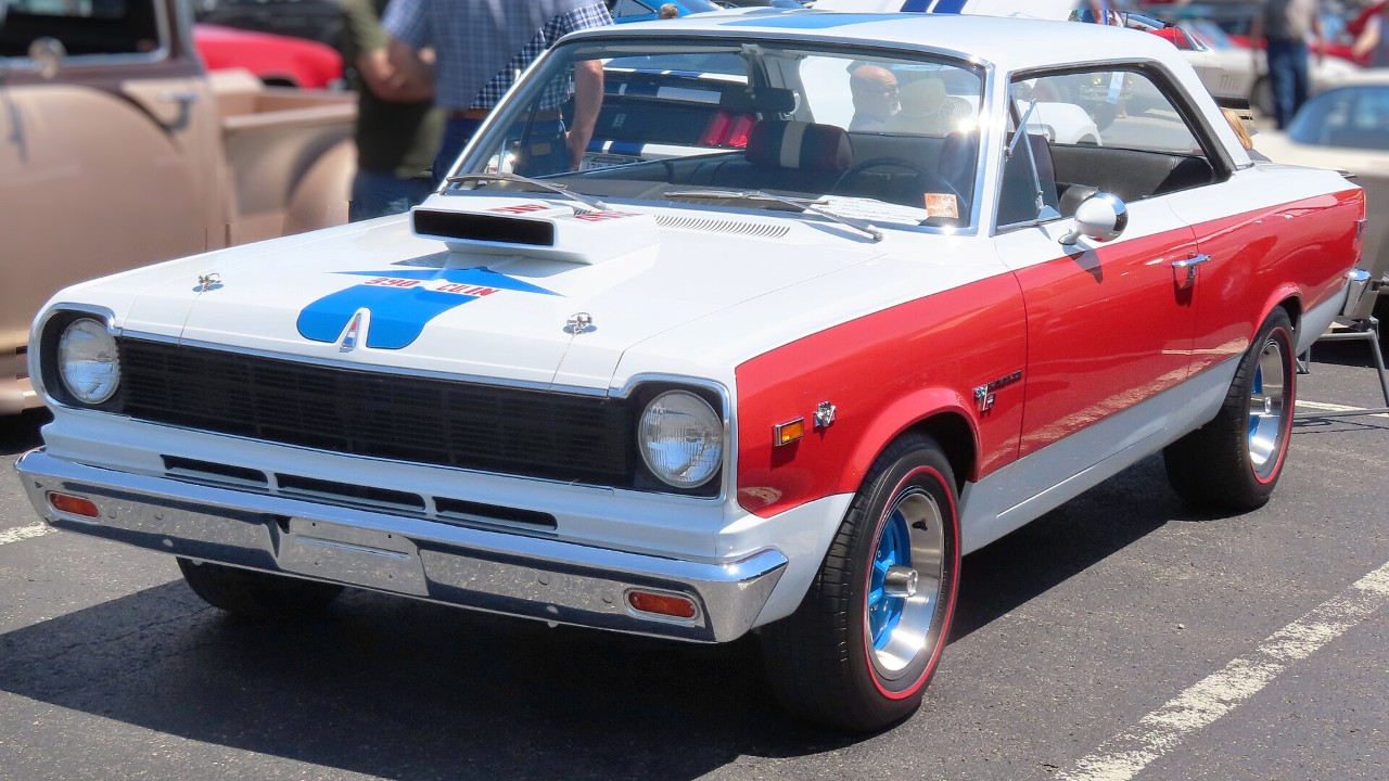 A 1969 AMC SC/Rambler with its hood scoop