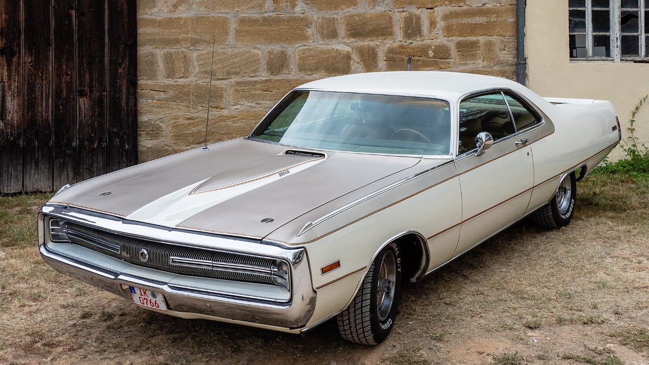 A 1970 Chrysler 300 Hurst edition in white and tan