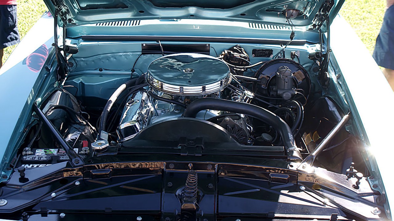 The 400-cubic-inch V8 under the hood of a 1967 Pontiac Firebird 400