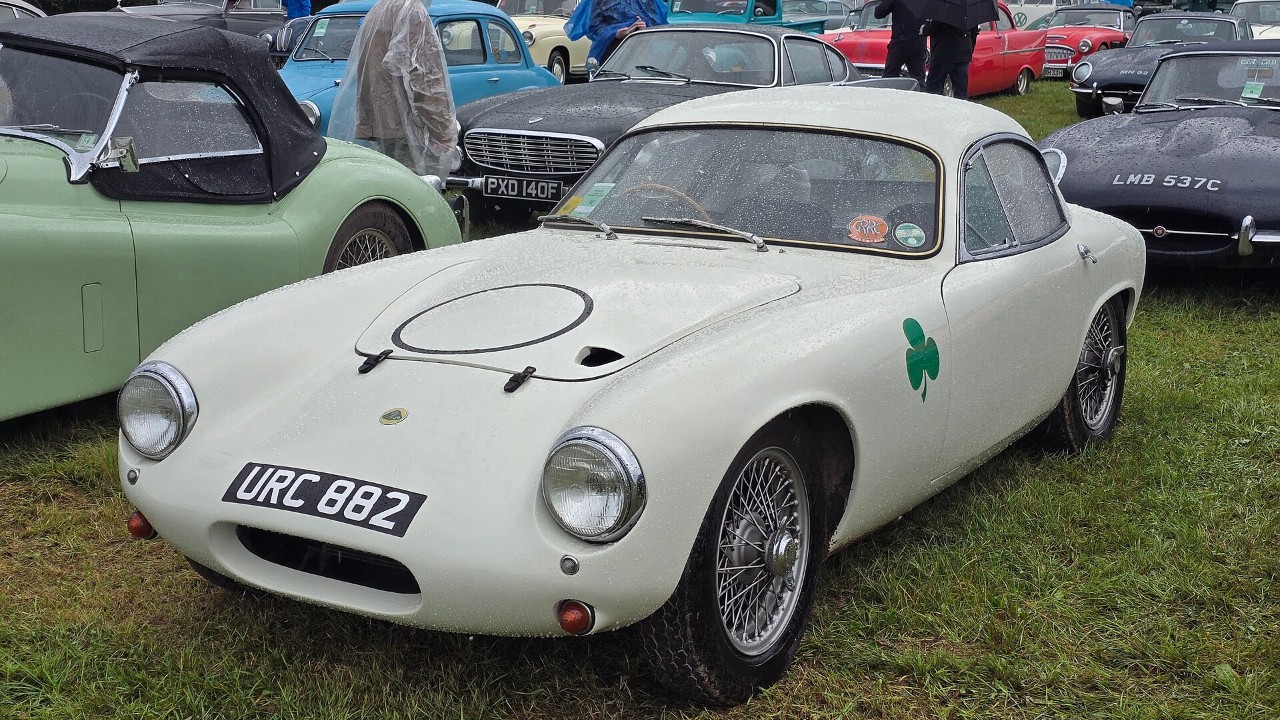 A white 1960 Lotus Elite