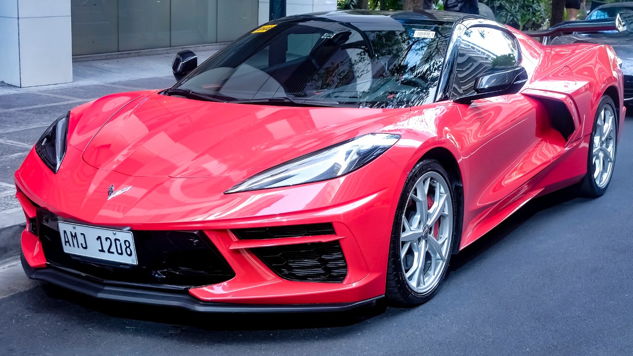 A Torch Red 2020s Chevrolet Corvette C8 Stingray coupe