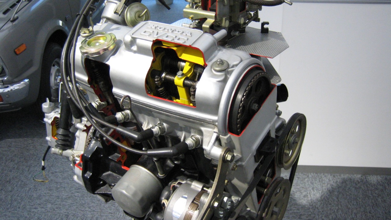 A Honda CVCC engine on display at the Honda Collection Hall