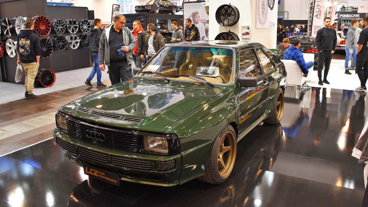 A green 1984 Audi Sport Quattro road car