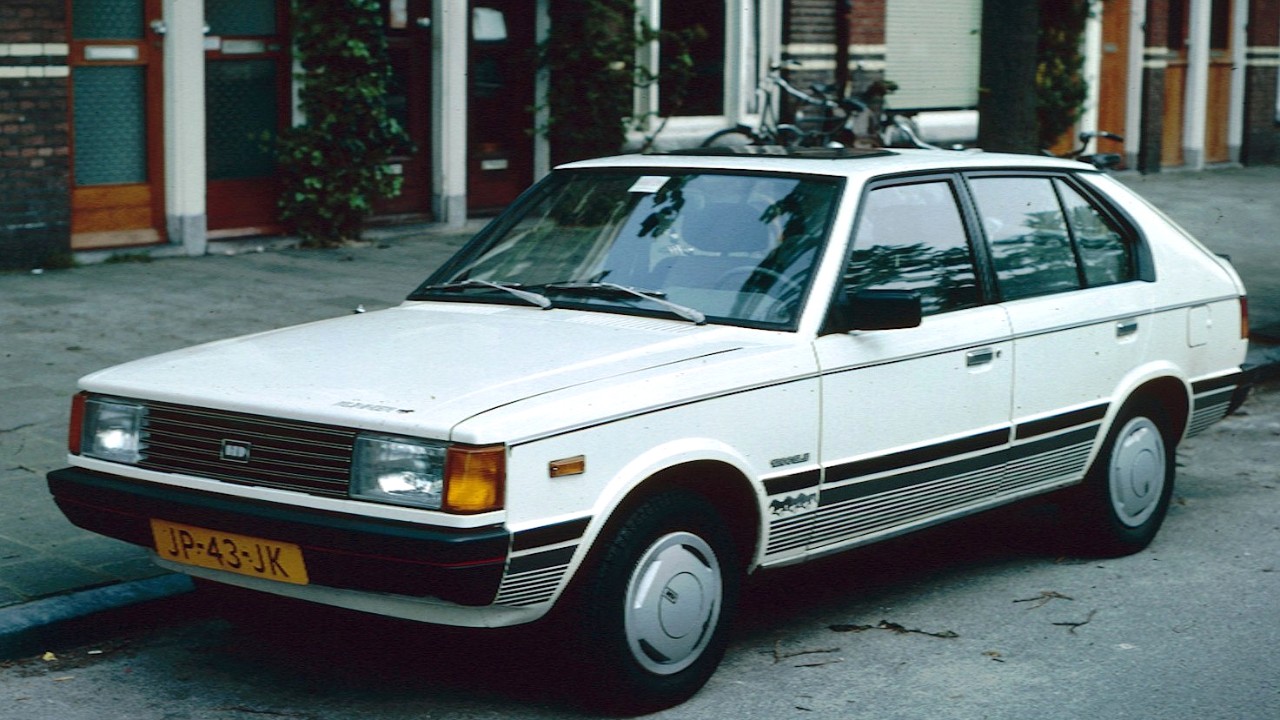 A white 1984 Hyundai Pony