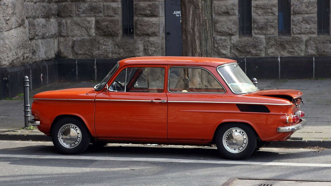 A red 1966 NSU Prinz 1000