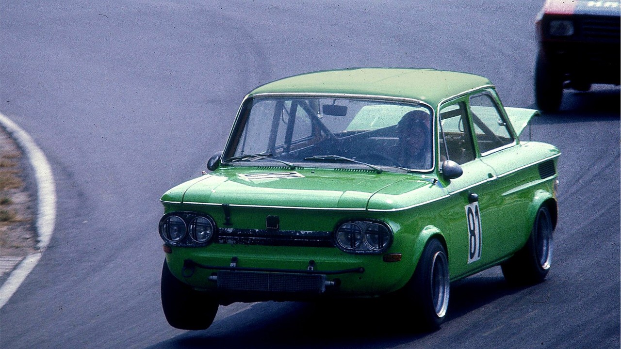 An NSU TTS racing at a historic touring-car event