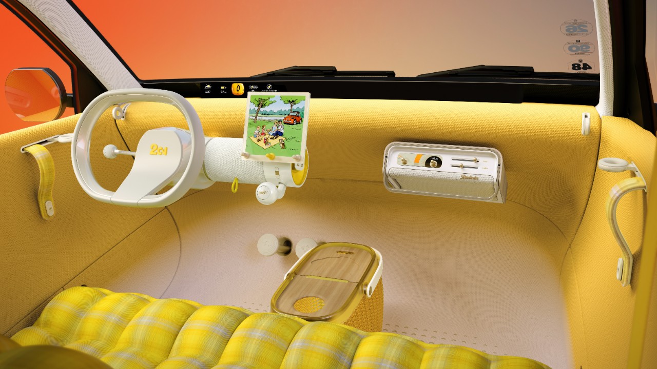 The yellow cabin of the 2 CV concept